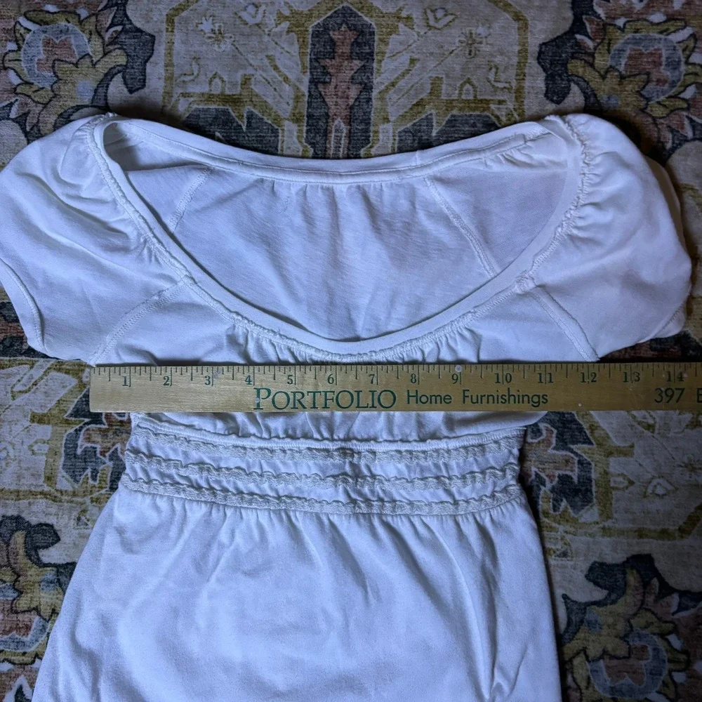 Vintage Abercrombie & Fitch White Empire Waist Babydoll Top Y2K Moose Logo Small - Picture 8 of 15
